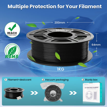 SUNLU PETG Filament 1.75mm 4KG Bundle, Strong PETG 3D Printer Filament, Fit for Most FDM 3D Printers, Individually Vacuum Packed, 4 Packs of 1KG Spools, Black