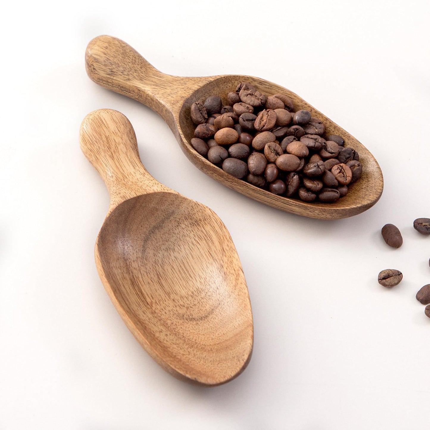 Big Wooden Scoop Shovel, Large Coffee Scoops for Ground coffee, 2PCS Acacia Wood Bean Salt Spoons, Wooden Scoops for Jars Canisters, Kitchen Scoops for Flour Laundry Scoop Multi-purpose