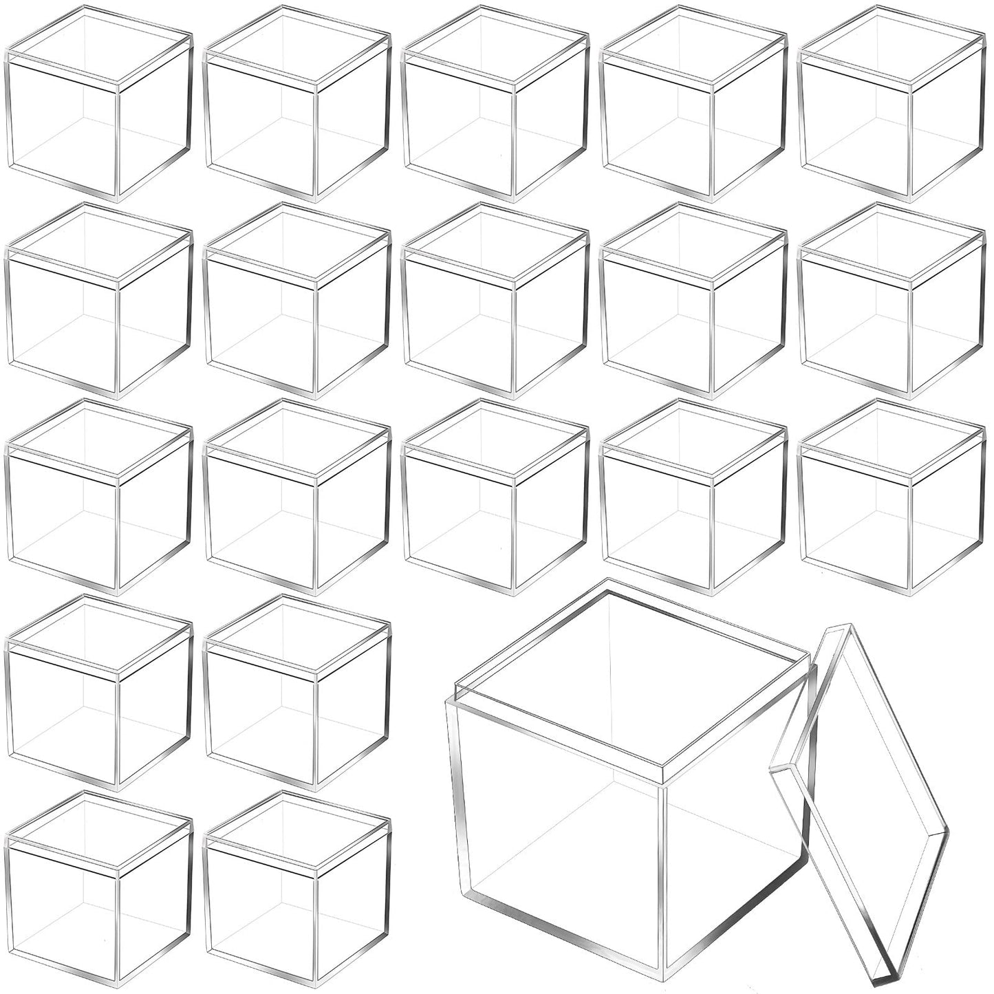 Tuanse 150 Pcs Acrylic Box with Lid Clear Small Acrylic Box Plastic Square Cube with Lid Mini Containers Display 2.2 x 2.2 x 2.2 Inch for Candy Pill Tiny Jewelry Toys Gifts