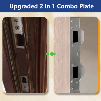 Door Strike Plate Reinforcement Plate, Front Door Strike Plate, Double Strike Plate for 5-1/2 in. Hole Centers, Heavy Duty, Front Door Security Devices Door Latch Plate (Satin Nickel, 1 Pack)