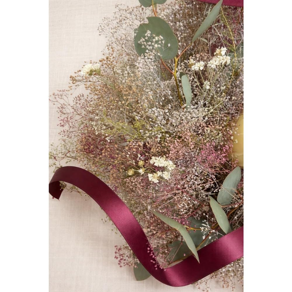 Pearly Dried Flower Centerpiece, Handmade Everlasting Floral Arrangement with Sweet Annie and Eucalyptus, 16 Inch Round Botanical Decor for Table, Mantel or Wall