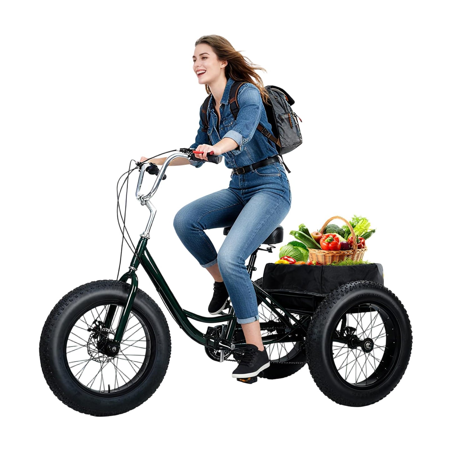 yifaeux 2024 New Tricycle for Adults, 20" x 4.0 Fat Snow Tires Trike, Drift Trike for Adult, 7 Speed Tricycle with Double Disc Brake, 3 Wheel Bicycle with Large Basket Outdoor Beach Sonw L