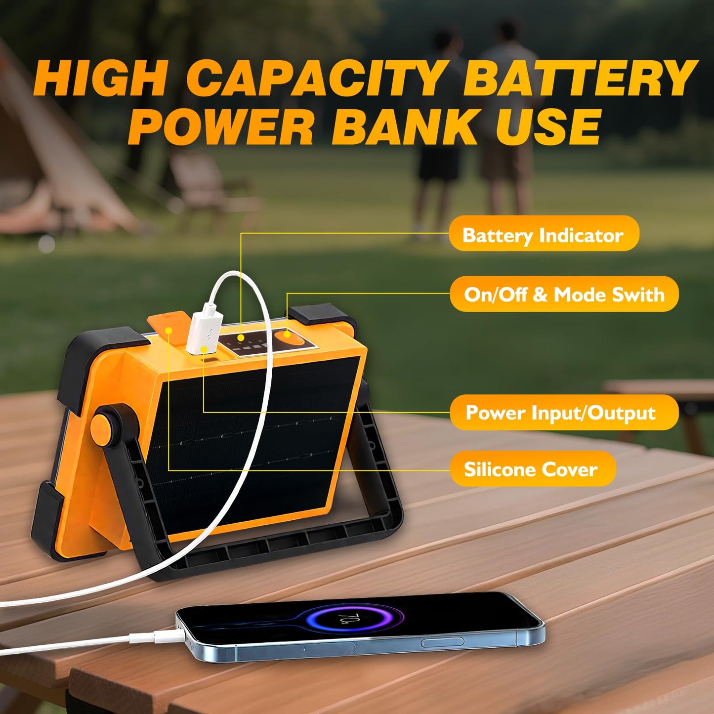 LED Rechargeable Work Light, LED Spot Light with USB Port, Portable Floodlight with 4 Modes, Security Lights Waterproof for Fishing, Hiking, Repairing, Emergency