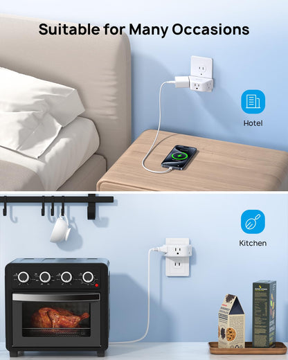 TROND Multi Plug Outlet Extender 2 Pack - Electrical Wall Splitter, 3 Way Angled Wall Outlet Adapter, Cruise Essentials, Small Multiple Plug Expander for Cruise Ship Home Office Dorm Room, White