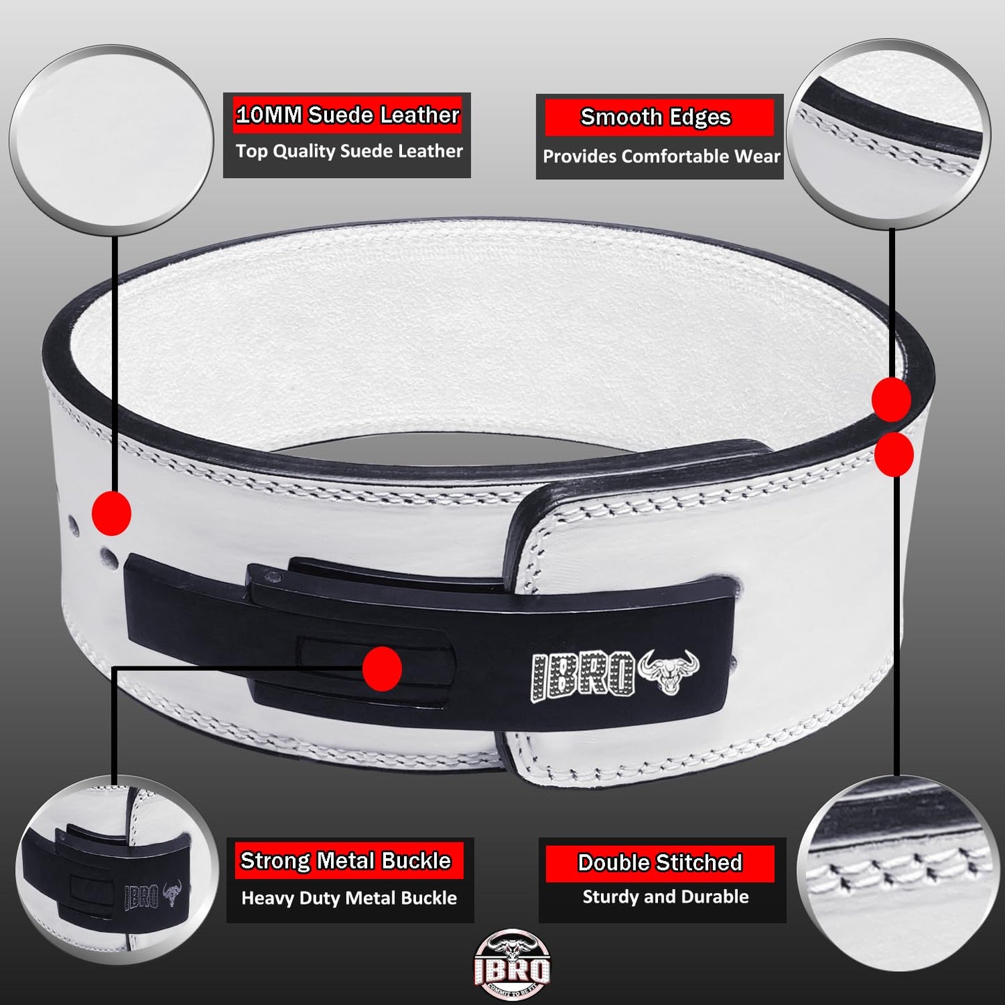 IBRO Powerlifting Lever Gym Belt ? Power 10MM Extreme Heavy Duty Genuine Leather Belts - Squats Deadlifts Bodybuilding Weight Lifting IPF Power Lifting Strongman for Men 10mm AllWhite M