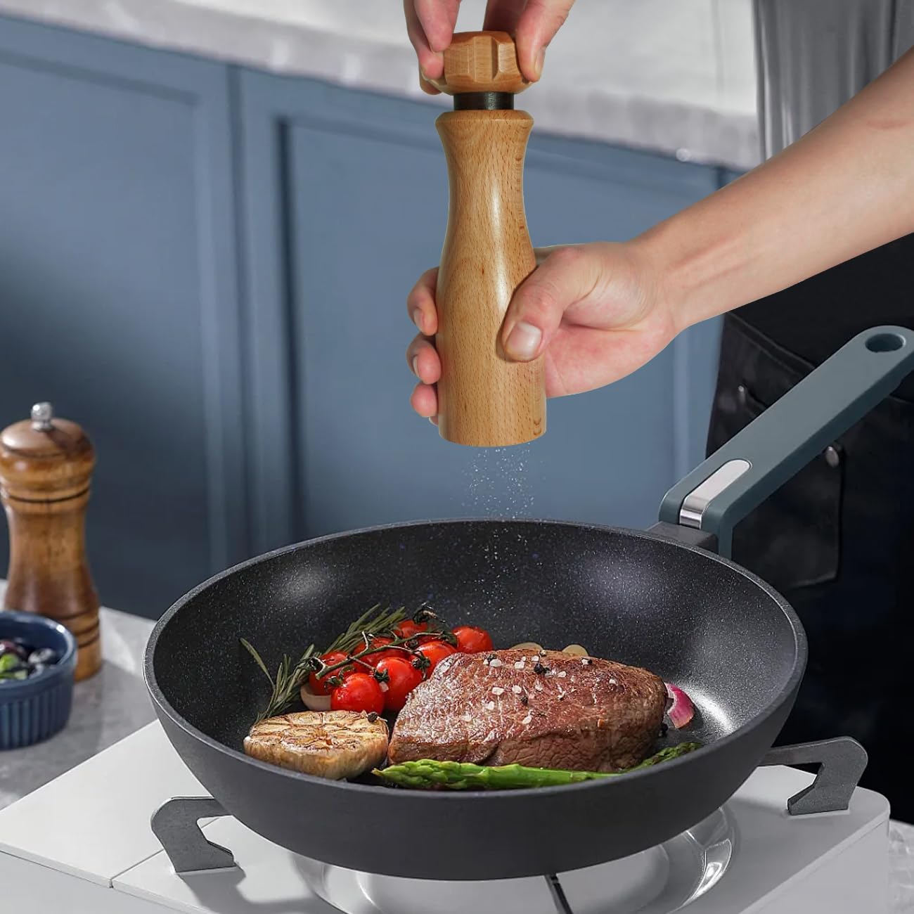Wooden Salt And Pepper Grinder Set –【Gear-Shape Knob & Effortless Grinding】8 Inch Manual Refillable Pepper Grinder Set (2)
