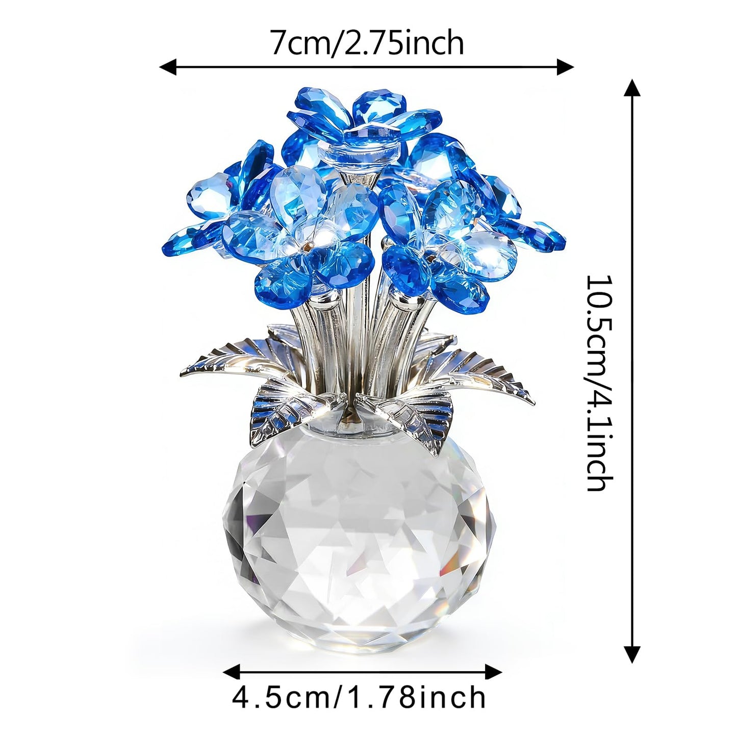 XLSJGYP Blue Crystal Flower Glass Gifts for Sister Girlfriend Women Girl Wife,Crystal Flowers Bouquet Collectible for Wedding Anniversary Mom from Daughter Son (Blue Flower 02)