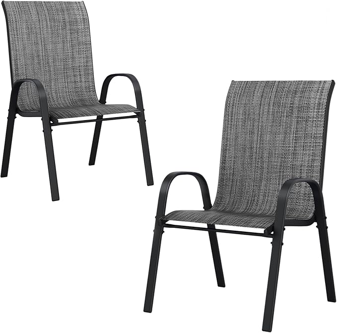 UDPATIO Patio Chairs Set of 2, Stackable Outdoor Dining Chairs with High Back, Breathable Textilene Fabric Outdoor Chair All Weather, 350LBS Capacity for Garden, Backyard (Dark Grey)