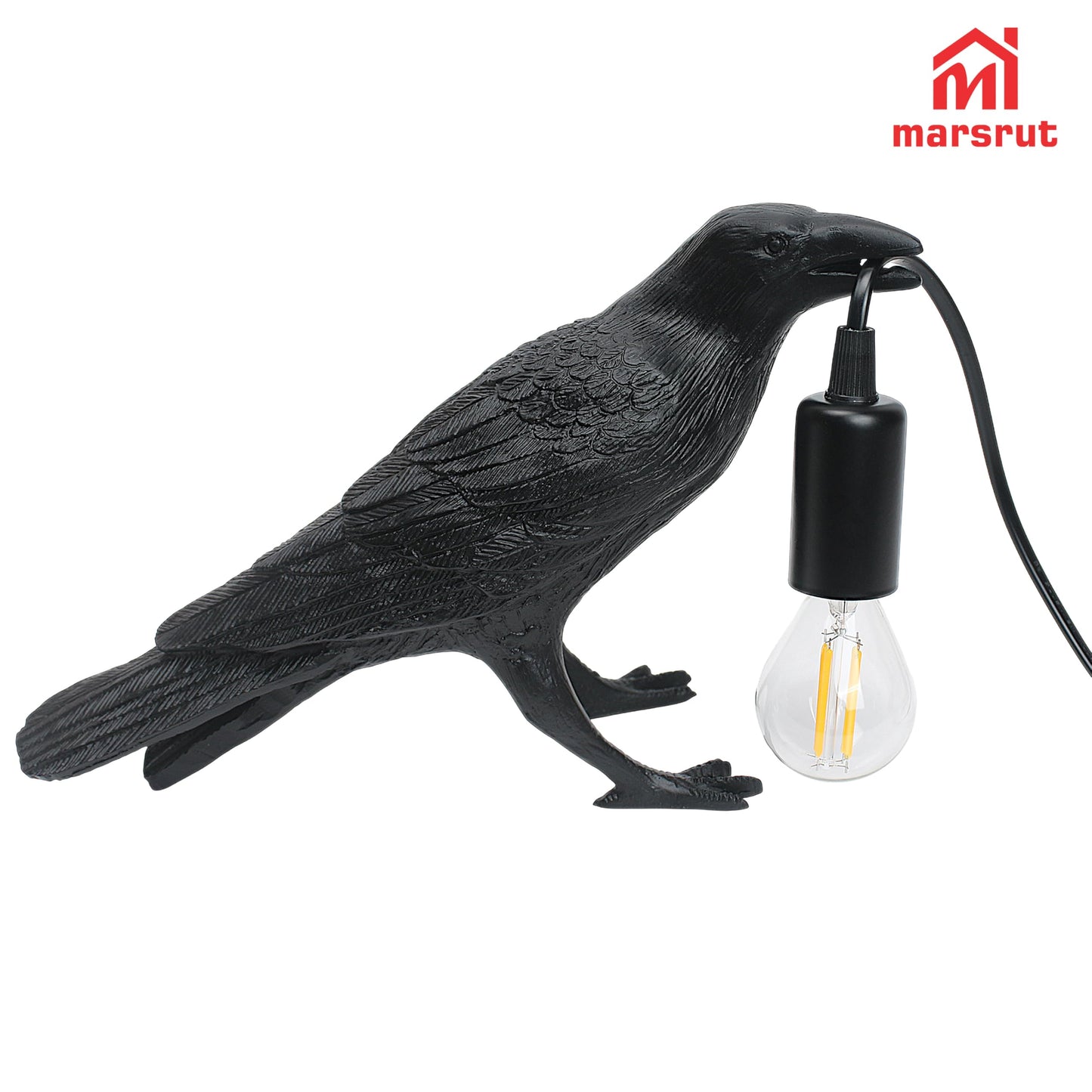 Crow Lamp Holding Light Bulb, Raven Bird Halloween Table Lamp Home Decor, Dark Academia Gothic Styling, Victorian Lifelike Novelty Animal, for Bedside Bedroom Living Room Desk Floor, 11.6 x 6.9 inches