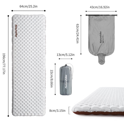 Naturehike Ultralight Insulated Sleeping Pad with R5.8, 3.2in Thickened Patchworkable Inflatable Double Sleeping Mat for Camping, Hiking, Climbing with Inflatable Bag (Silver-Rectangular-Large)