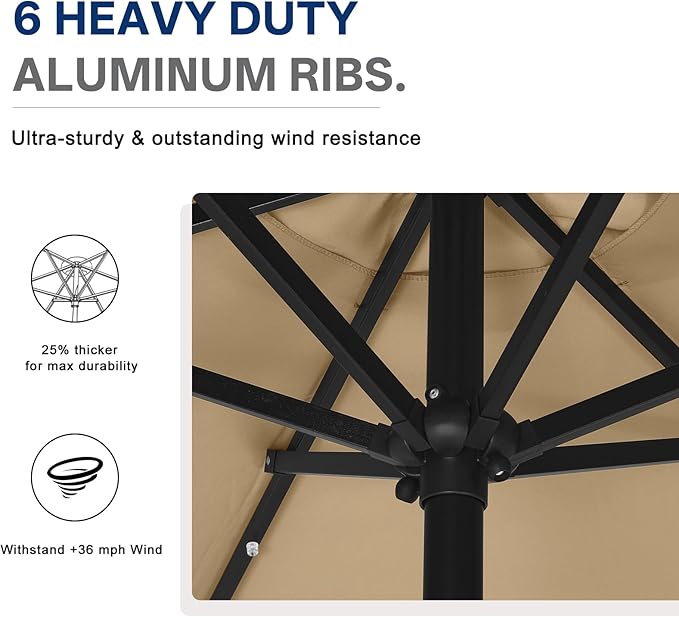 ABCCANOPY Durable Solar Led Patio Umbrellas with 24LED Lights 7.5FT with 6 Sturdy Ribs (Tan)