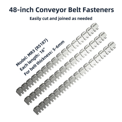 48'' Stainless Steel Conveyor Belt Fasteners Clips with 27.5'' Hinge Pin - for Industrial Conveyor Belt Staple Lacing, Suitable for Belt Thickness of 5-6mm - Split into 3 Equal Sections