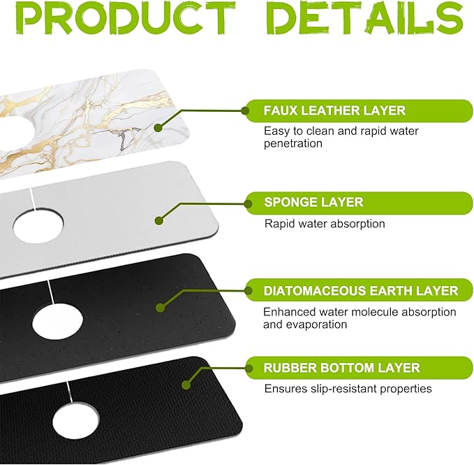 Kitchen Sink Splash Guard Faucet Mat Super Absorbent Fast Drying Mat Guard
