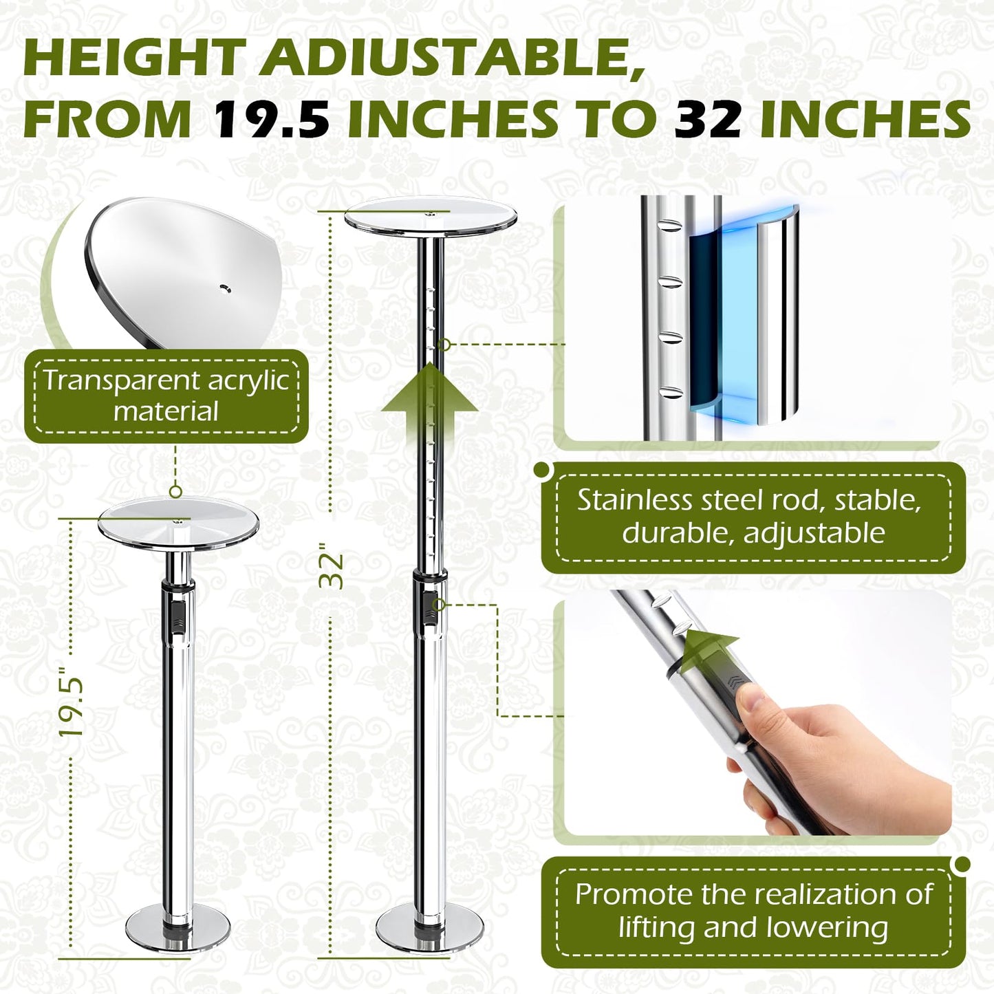 2 Set Adjustable Plant Risers for Inside Pot, Planter Insert for Large Pot, 19.5-32'' Rise Filler Riser of Tall Flower Pots, Metal Lift Insert for Tall Taper Flower Pots (6"8"10" Base or Top)