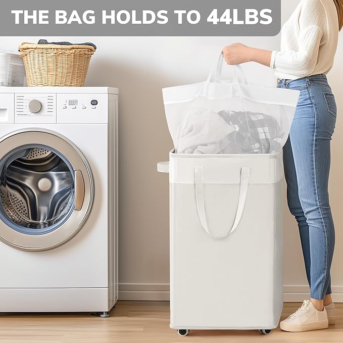 Goodpick Laundry Hamper with Wheels, 75L College Dorm Room Essentials, Clothes