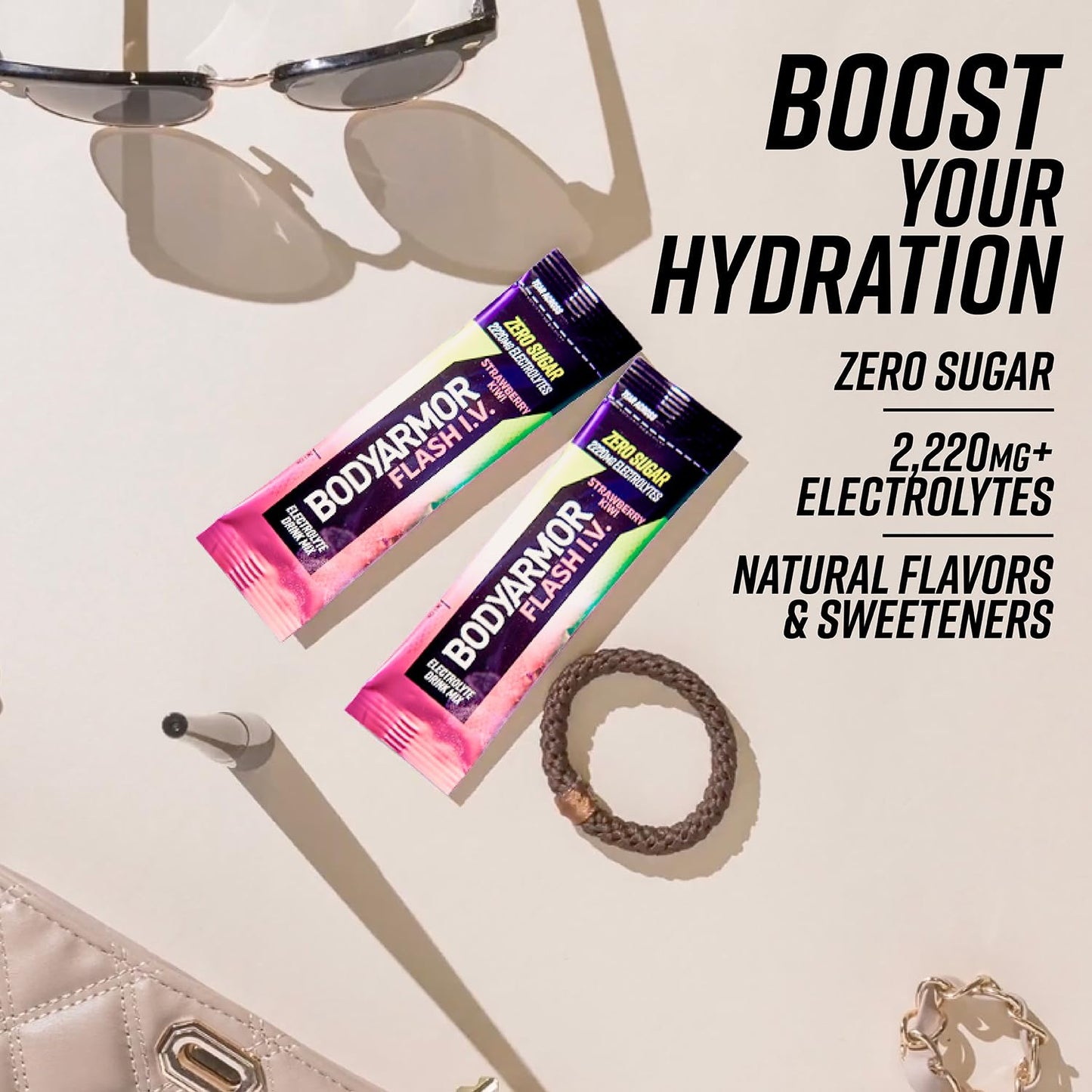 BODYARMOR Flash IV Electrolyte Packets, Strawberry Kiwi - Zero Sugar Drink Mix, Single Serve Packs, Coconut Water Powder (6 Count)