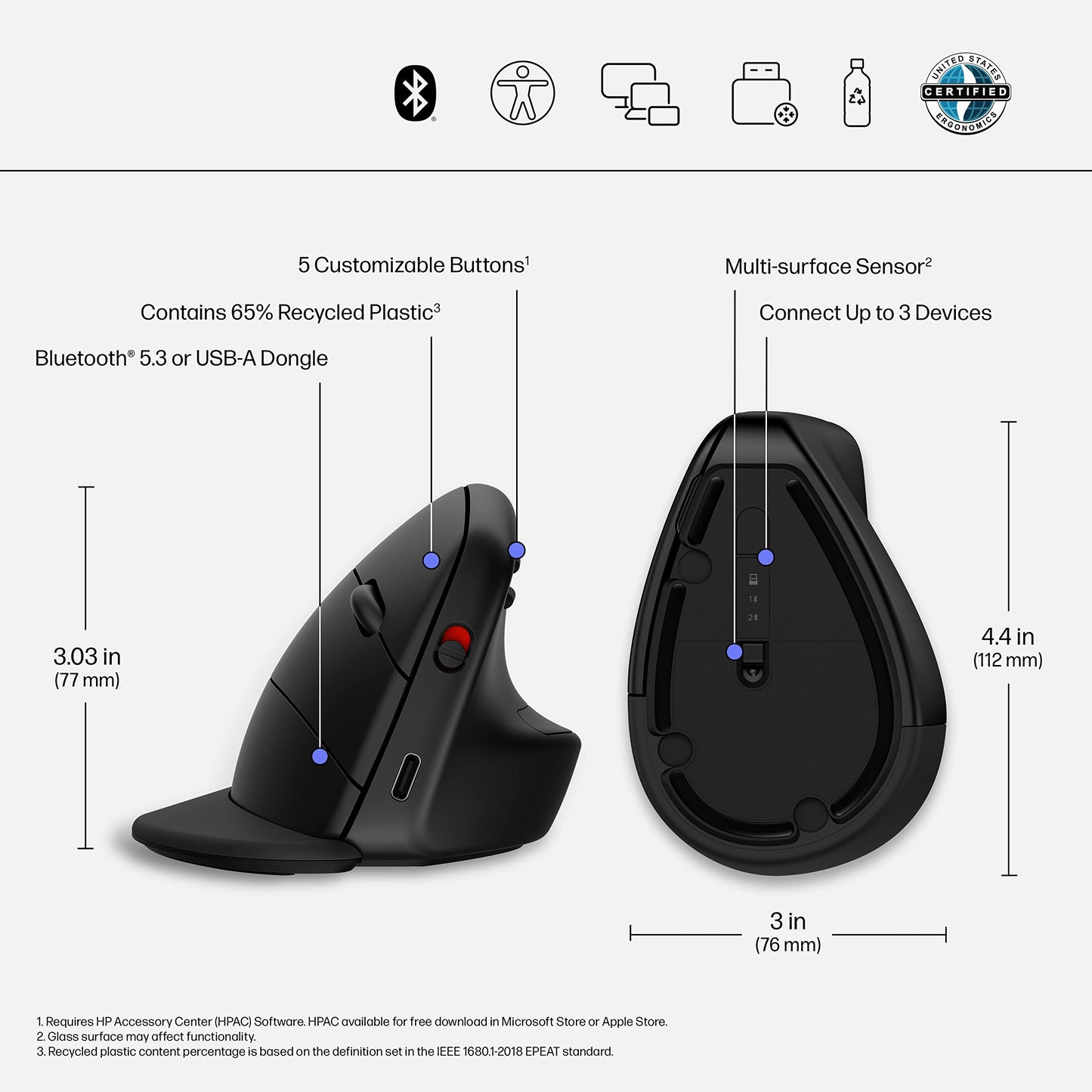 HP Wireless Silent 280M Mouse - Ergonomic Right-Handed Design, 18 Month Battery Life, and 2.4GHz Reliable Connection - Works for Computers and Laptops - Far Quieter Clicks than Most Mice,Black
