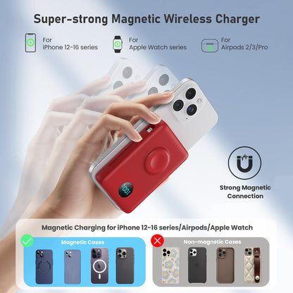 Magnetic Portable Charger for iPhone with Built-in Cables, 6-in-1 10800mAh Power Bank with iWatch Charger & LCD Display,25W PD Fast Charging Battery Pack for Magsafe,iPhone 16/15/14/13/12,Apple Watch