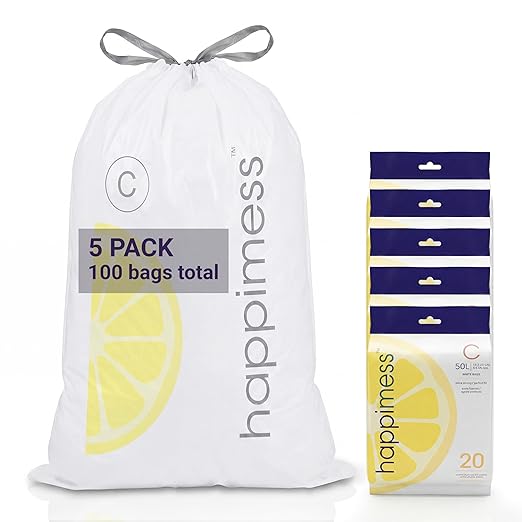 happimess 13.2 Gallon Drawstring Trash Bags, Lemon Scent, Heavy Duty MDPE Liners