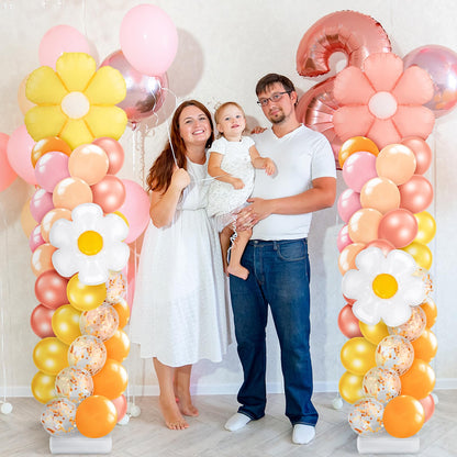Kasyat 2 Sets Groovy Balloon Column Stand Kit Boho Daisy Macaron Pink Yellow Orange Pastel Retro Flower Balloons Arch Garland Kit for Baby Shower Birthday Wedding Hippie Flower Party Decoration