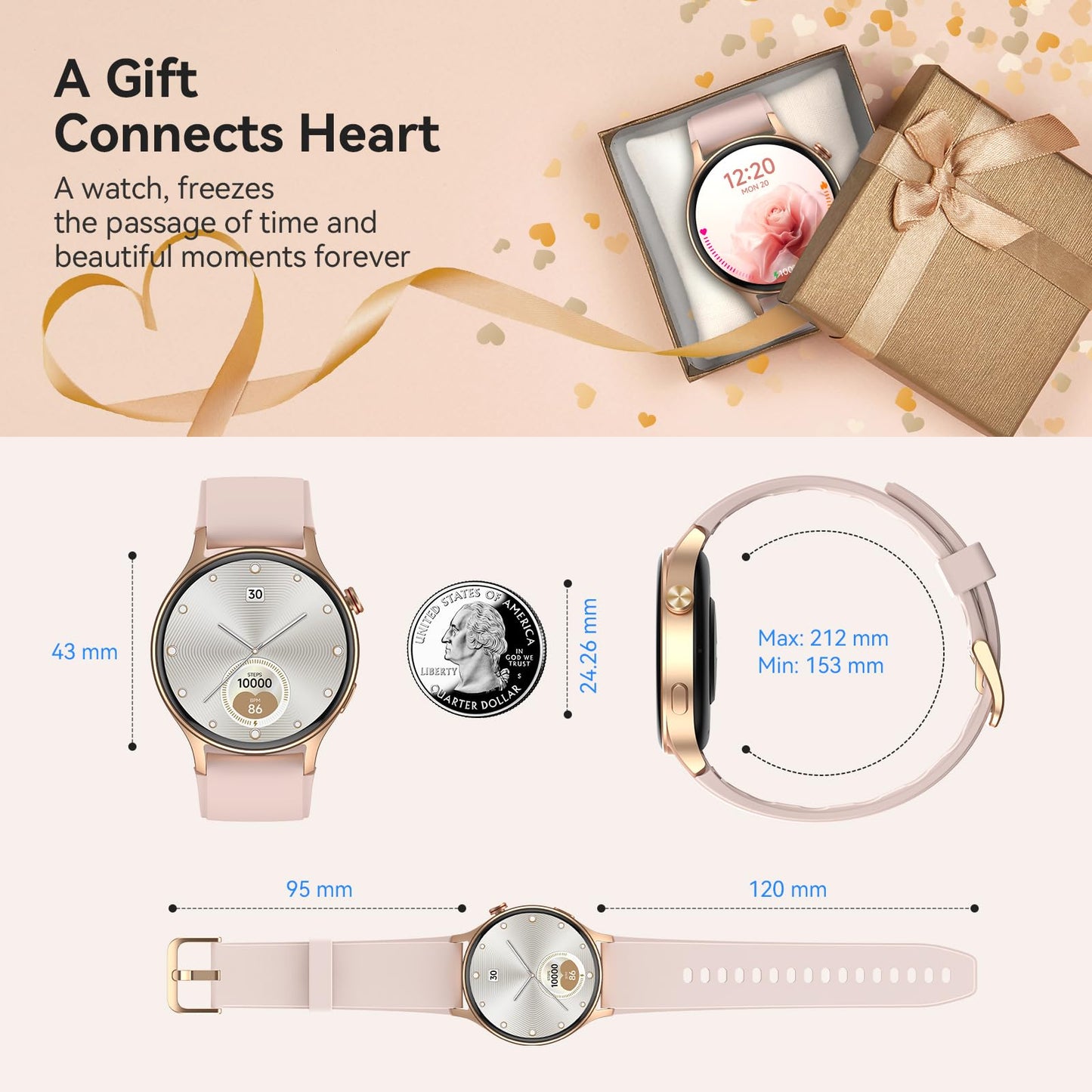 aeac Smart Watch for Women, 1.32'' AMOLED Ultra-Clear Screen Activity Trackers with Heart Rate/Sleep/SpO2 Monitor, Smartwatch for iPhone/Samsung/Android, 110+ Sport Modes 3ATM Waterproof Fitness Watch