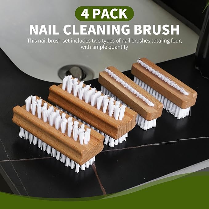 4 Pack Wooden Nail Brush