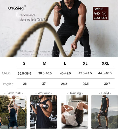 OYGSieg 6 Pack Men's Quick Dry Workout Tank Tops Breathable Gym Sleeveless Muscle Shirts for Active Men SetA L