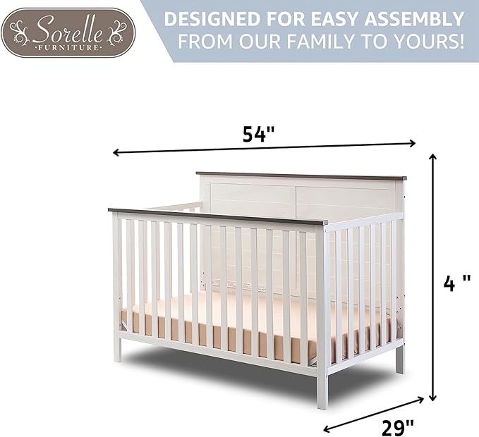 Sorelle Furniture Ashley Crib, Classic 4-in-1 Convertible Pannel Crib, Baby