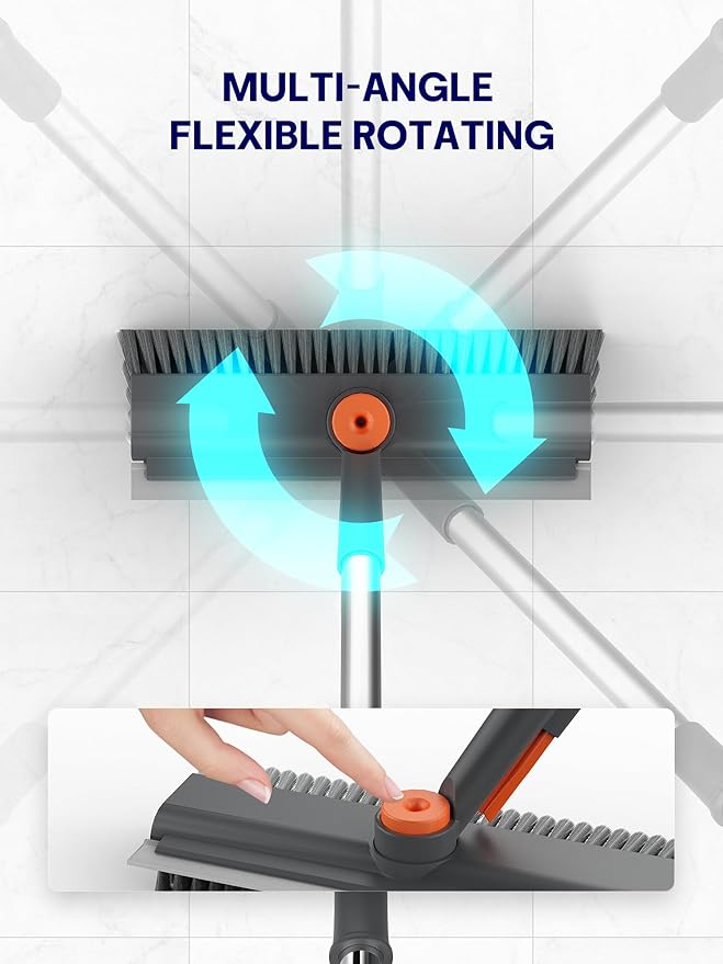 Floor Scrub Brush with Long Handle, 3 in 1 Multi-angle Swivel Right Angled