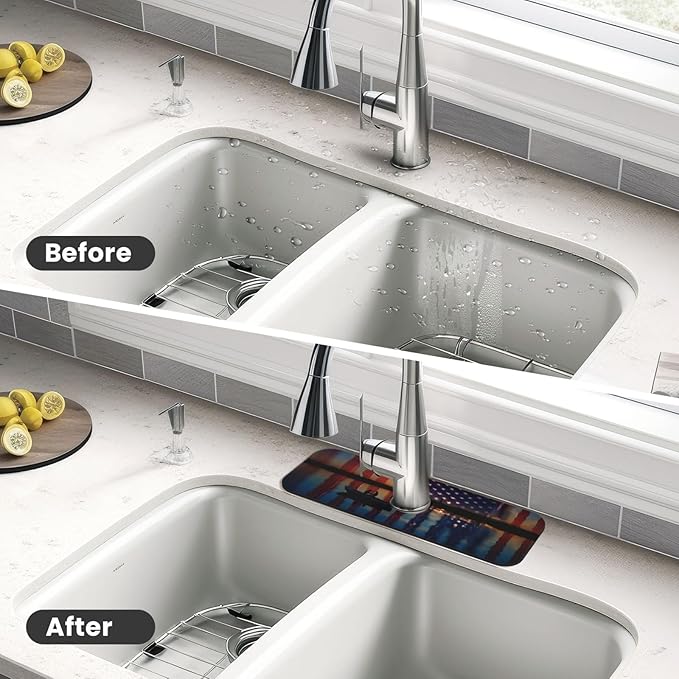 Fishing Red USA Flag Kitchen sink faucet pad, strong water absorption, anti slip