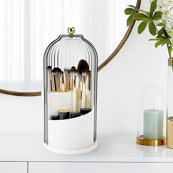Toothbrush Holders with Sliding Lid, Rotating 3 Slots Bathroom Organizer