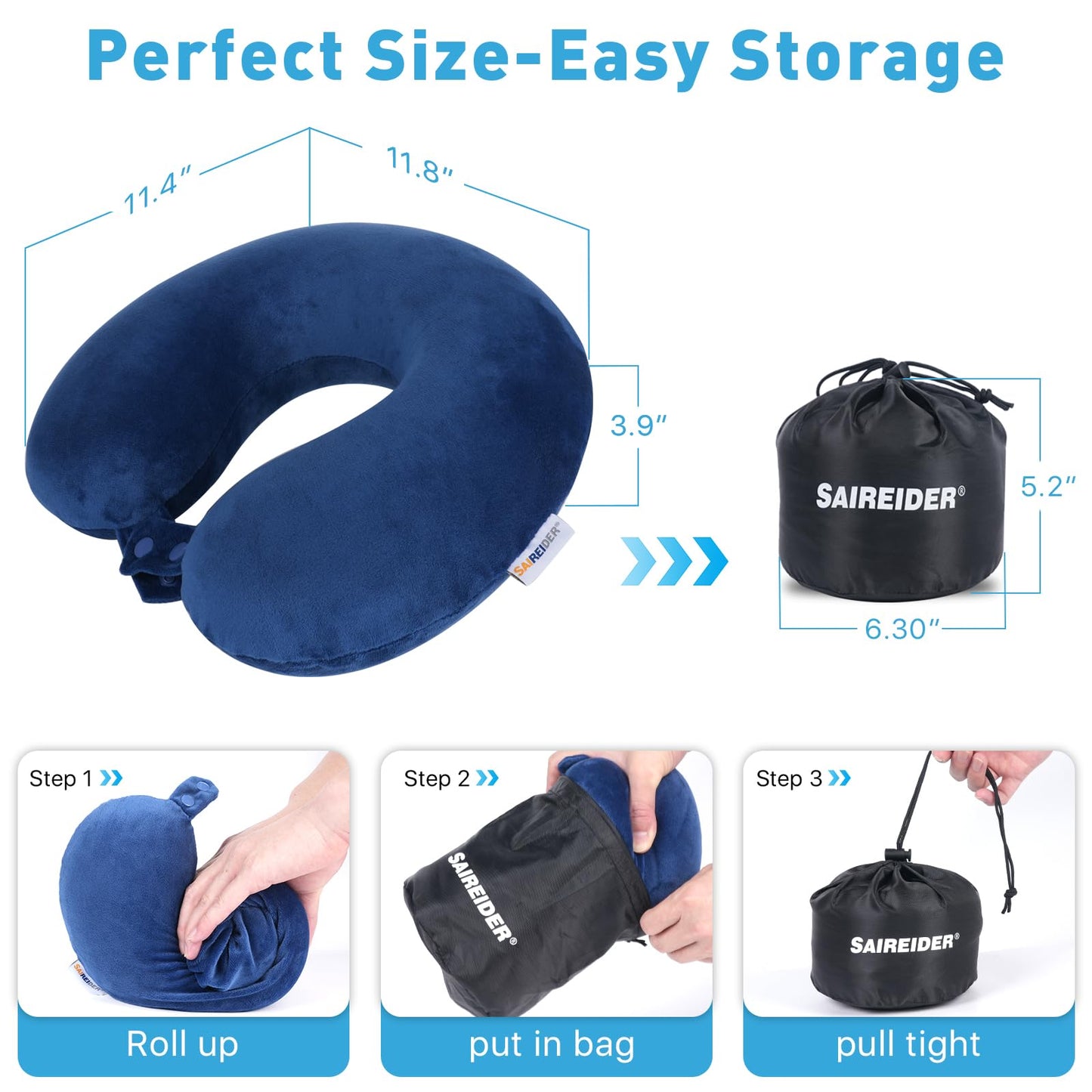 SAIREIDER Neck Pillows for Travel-Head Neck Support Travel Pillow for Traveling, Car, Home, Office Adjustable(Navy Blue)