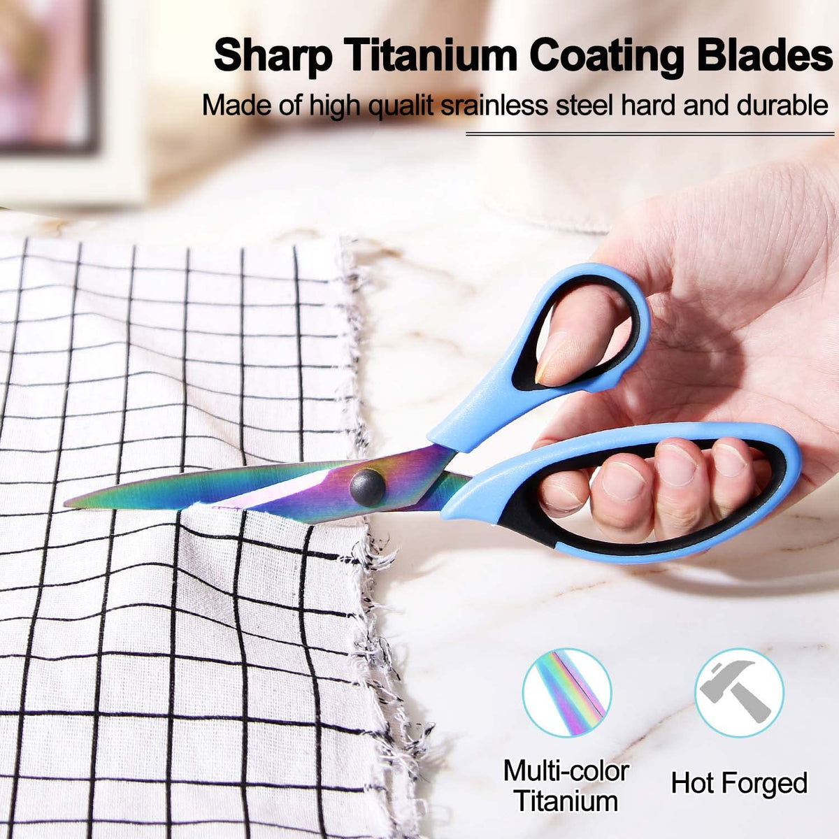 8.5" All-Purpose Scissors, 3-Pack Bulk Ultra Sharp Blade Shears, Comfort-Grip Sturdy Scissors for School, Office, Home, Sewing, Fabric, Craft Supplies, Right/Left Handed