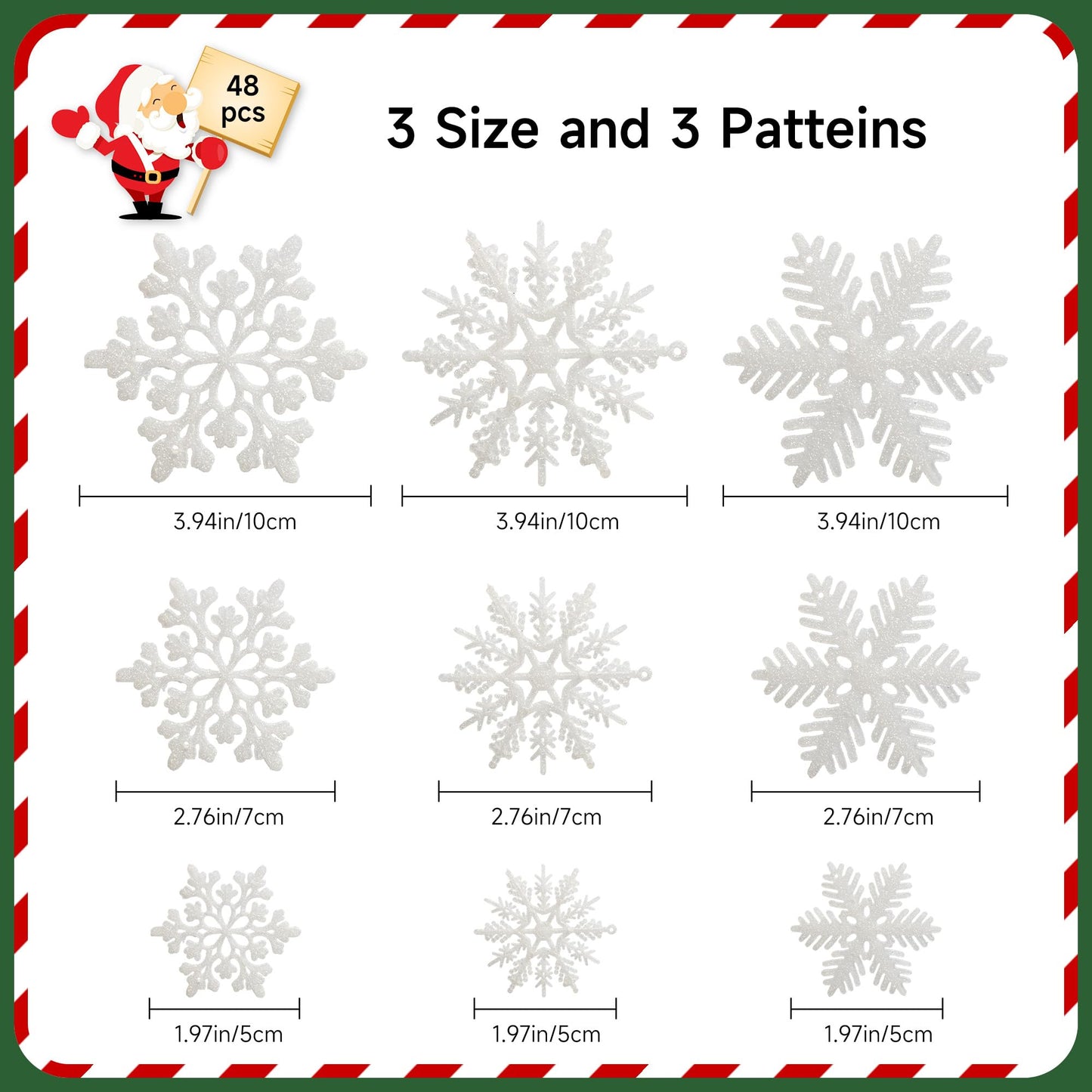 Crafare 48pcs White Plastic Glitter Snowflakes Hanging Ornaments for Christmas Tree Indoor Winter Wonderland Decor