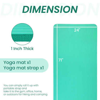 Signature Fitness Yoga Mat,Pilates & Exercise Mat,Extra Thick 1" High-Density Foam Workout Mat with Easy-Cinch Carrying Strap for Home & Gym Workouts,Aqua
