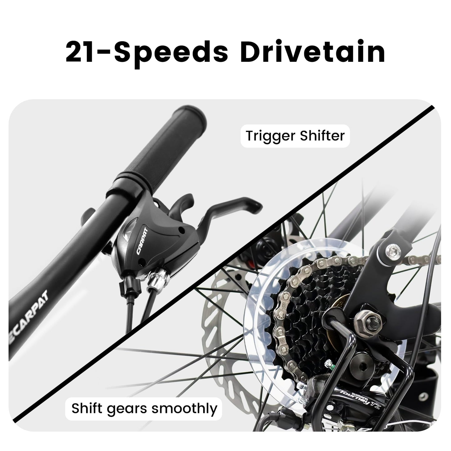 Ecarpat Mountain Bike 24 Inch Wheel, 21-Speed Disc Brakes Thumb Shifter, Carbon Steel Frame Mens Trail Commuter City Snow Mountain Bikes Bicycles