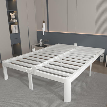 KOSOSO 12 Inch White Full Size Bed Frame with Baffles, Metal Full Bed Frame No Box Spring Need, Heavy Duty Steel Platform Support, Reserved Holes, Round Corner Legs, Storage Space, Noiseless