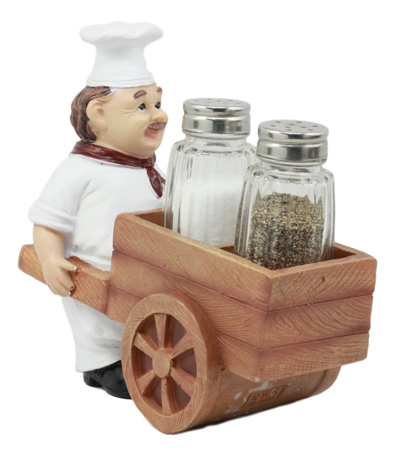 Ebros Spice A La Carte Delivery Master Iron Chef Pushing Wheelbarrow Cart Salt And Pepper Shakers Holder Figurine Statue 6.5"Long