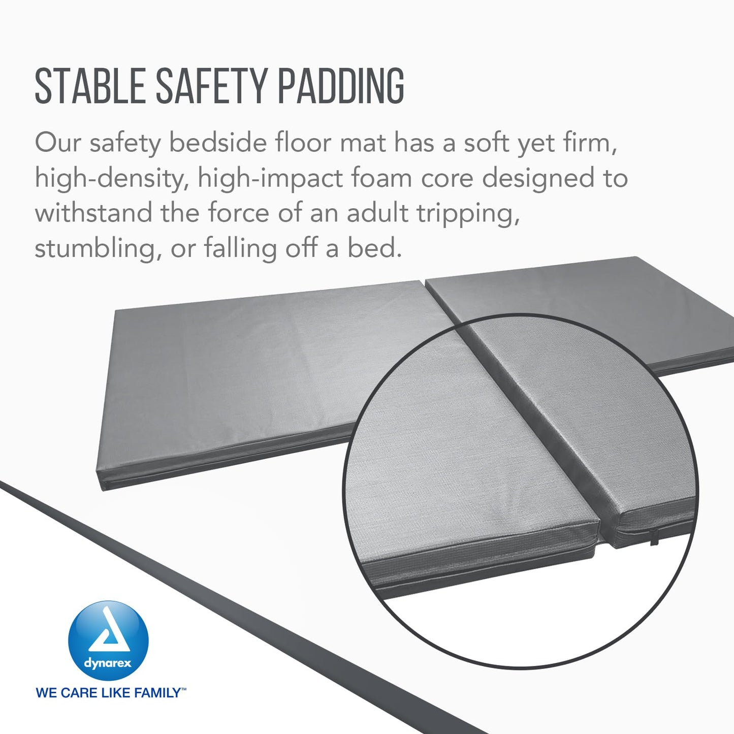 Dynarex Bedside Bi-Fold Foam Floor Mat - Waterproof Safety Floor Mat for Elderly & Hospital Patients - Accident & Fall Prevention Pad, Gray - 36" x 66"
