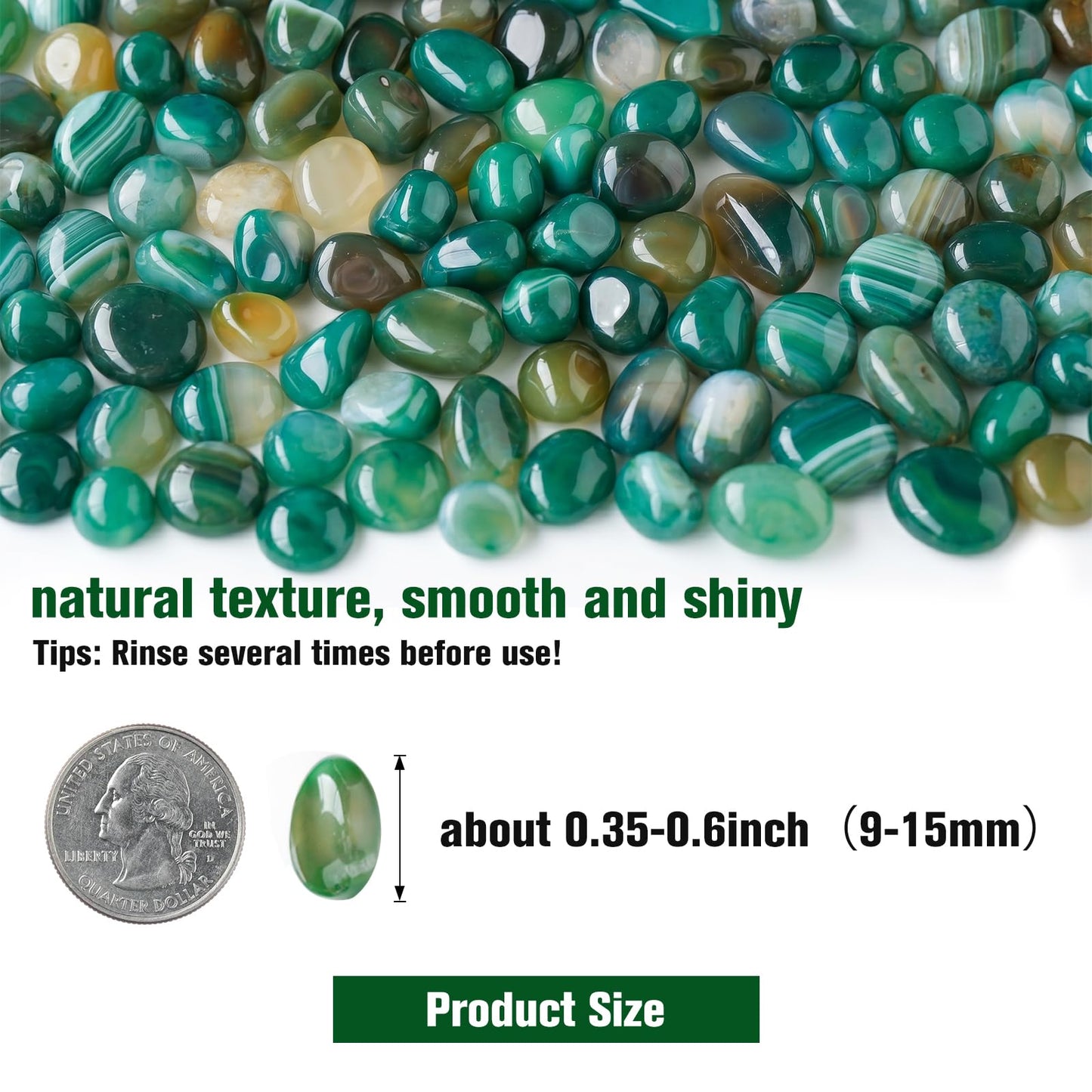 Halatool 8LB Green Agate Stones 0.35"- 0.6" Aquarium Gravel for Fish Tank Natural Landscaping Pebbles Decorative Polished Stones for Plants Home Decor DIY Handmade & Vase Filler