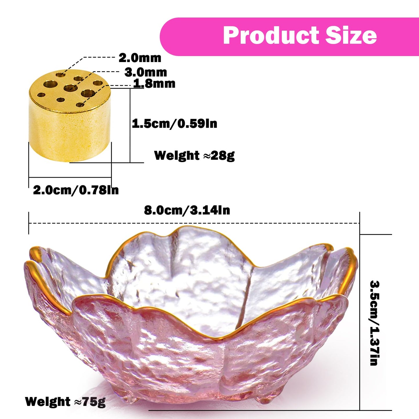 2 Set Handmade Glass Cherry Blossom Backflow and Stick Incense Holder with 9 Holes & Ash Catcher for Meditation, Yoga, Home & SPA Decor (2PCS - with Gilt-Edged)