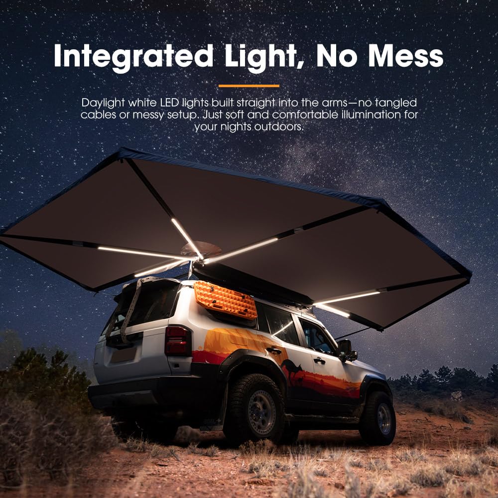 Sanhima 270 Awning Free Standing Built-in LED Light - 129.2 sq.ft Shelter Karlu Frontier Car Side Waterproof UV50+ Wind Resistant, Passenger Side, 270 Degree Vehicle Awning for SUV Van Truck