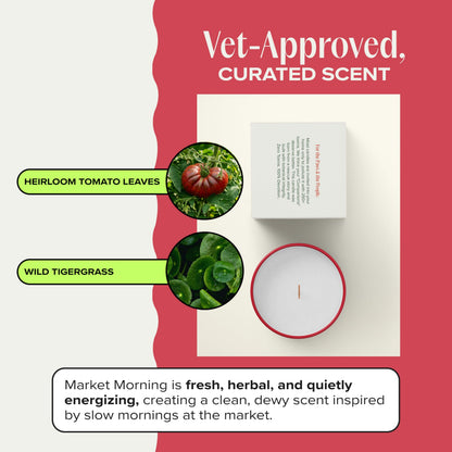 Companion Candles Market Morning Pet Friendly Candle - Heirloom Tomato & Tigergrass - Coconut Soy Wax Non Toxic Candle with Wood Wick, Pet Odor Eliminator, 50hr Burn, Made in USA, 11.8oz