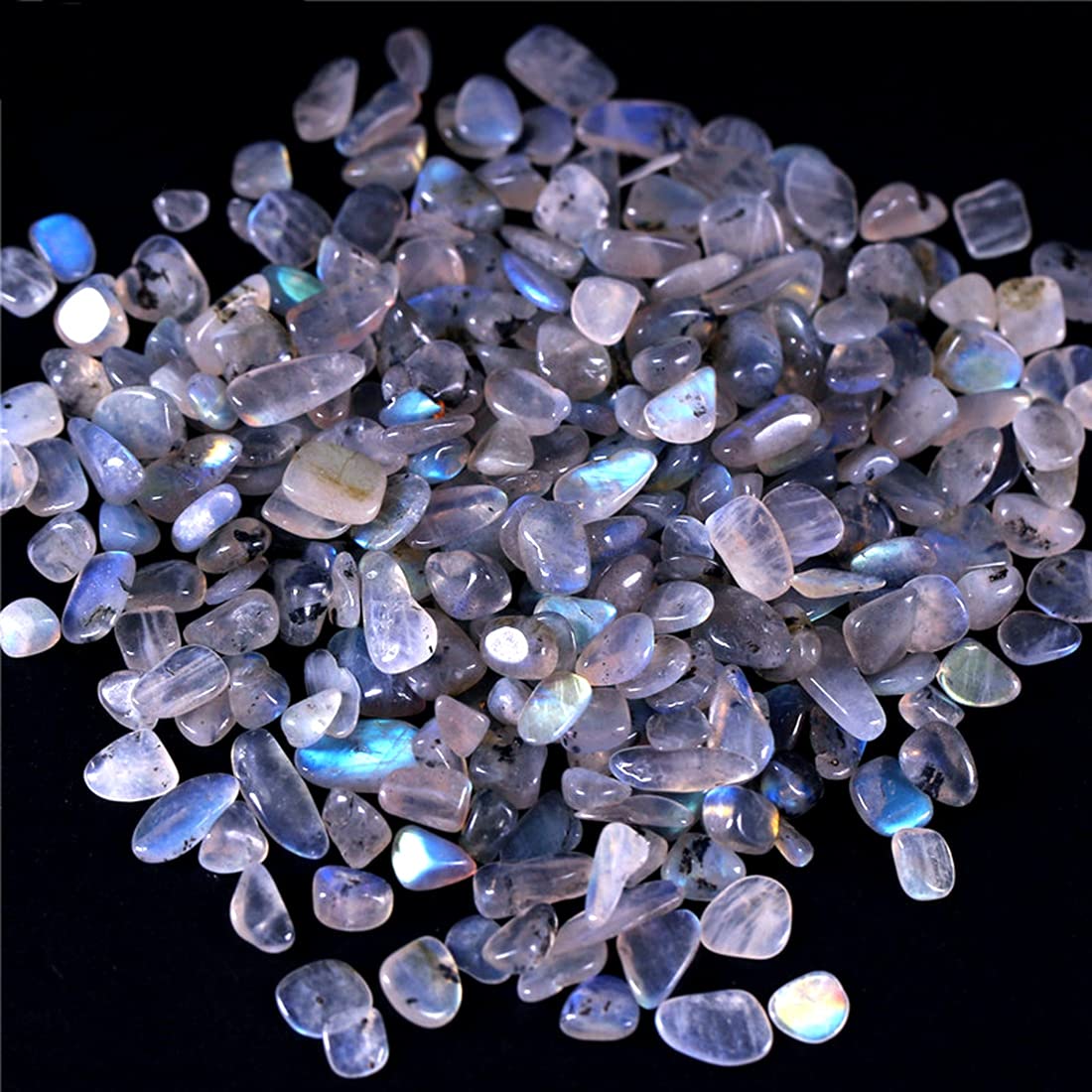 IMALY Grey Moonstone Tumbled Chips Stone Polished Crushed Healing Crystal Quartz Pieces Irregular Shaped Stones for Home Decorative Stones Vases Plants Succulents 0.5lb