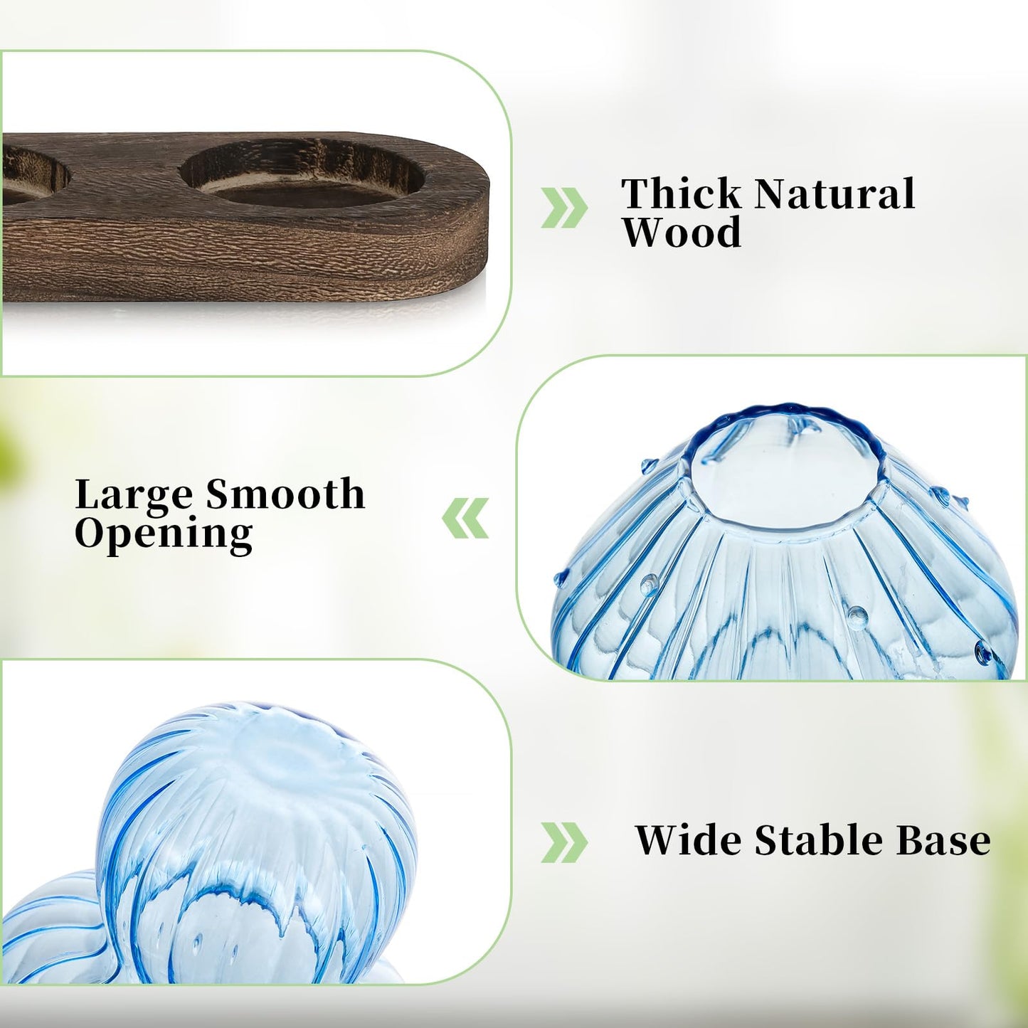 Glasseam Mushroom Plant Propagation Stations: Glass Terrarium Jars with Wood Stand - Unique Hydroponic Planters for Indoor Plants, Office Decor - 5 Pcs