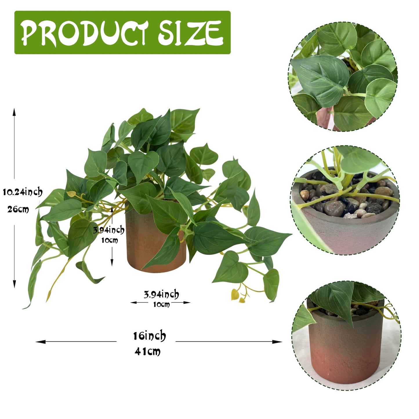 FLRLIVING Artificial Plant Indoor Fake Pothos with Pulp Pot, Fuax Potted Plant for Home, Office, Desk, Shelf, Living Room, Bedroom&Balcony Décor (1)