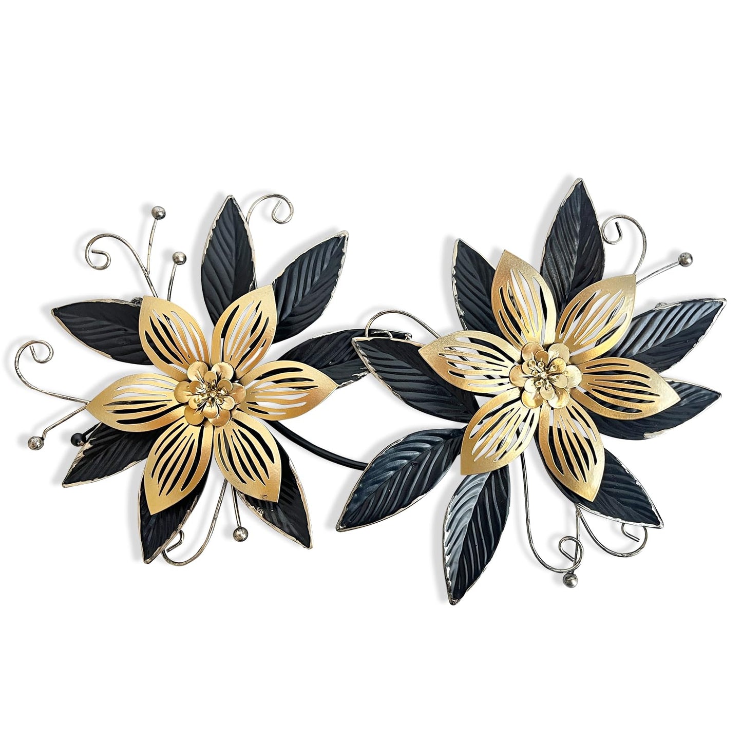 LIFFY Black Wall Decor,15" 3D Multi-layer Metal Flowers Wall Decor, Rustic Modern Floral Sculpture for Indoor Kitchen Bedroom Living Room Office Outdoor Garden Patio