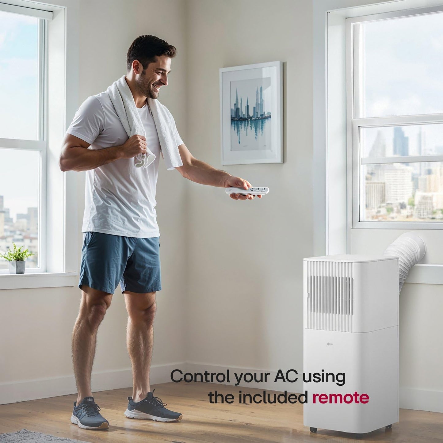 LG 6000 BTU Portable Air Conditioner in White, Compact Quiet Standing Smart Home Compatible AC Unit with Fan, Remote Control & Wi-Fi for Indoor Bedroom, Bathroom, Garage & Office