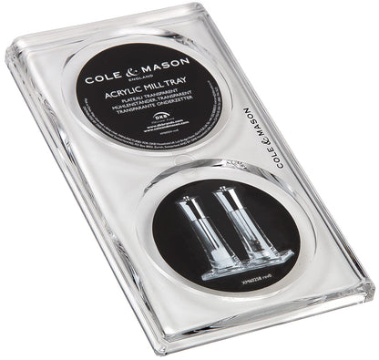 Cole & Mason H306119 Ramsgate Clear Salt and Pepper Mill Tray, Salt and Pepper Tray/Oil and Vinegar Bottles Tray, Acrylic, (H) 13 mm x (W) 95 mm x (D) 157 mm, Mills Not included