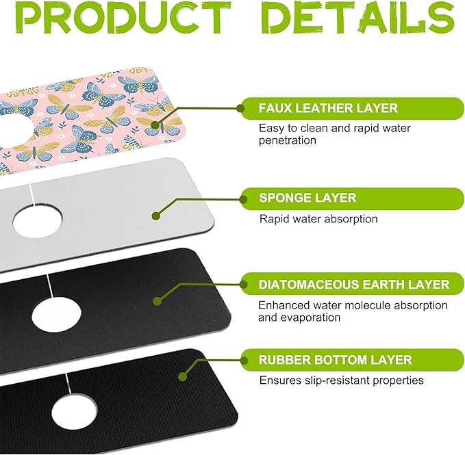 Kitchen Sink Splash Guard Faucet Mat Super Absorbent Fast Drying Mat Guard